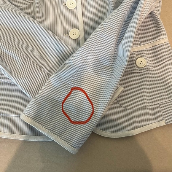 LOFT Long Sleeve Three Button Cotton Fully Lined Blazer Blue White Tan Size 6 - Picture 14 of 15